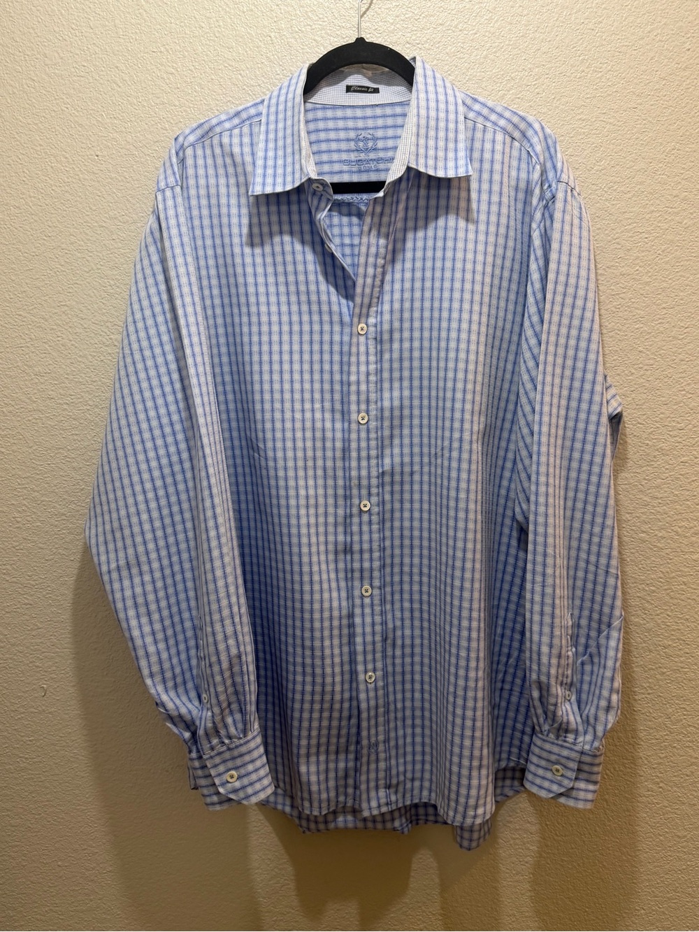 Bugatchi Light Blue and White Checked Dress Shirt
